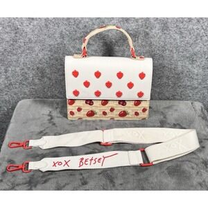 Betsey Johnson Hand Bag Purse Crossbody Satchel Strawberry Berries Basket Weave